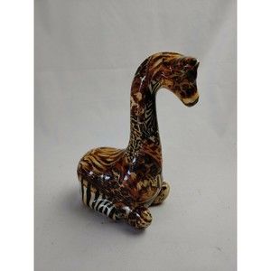 La Vie Glazed Sitting Giraffe Figurine ~ Animal Patchwork Print African Safari